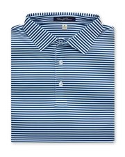 Del Mar Stripe Polo in new indigo, folded front view
