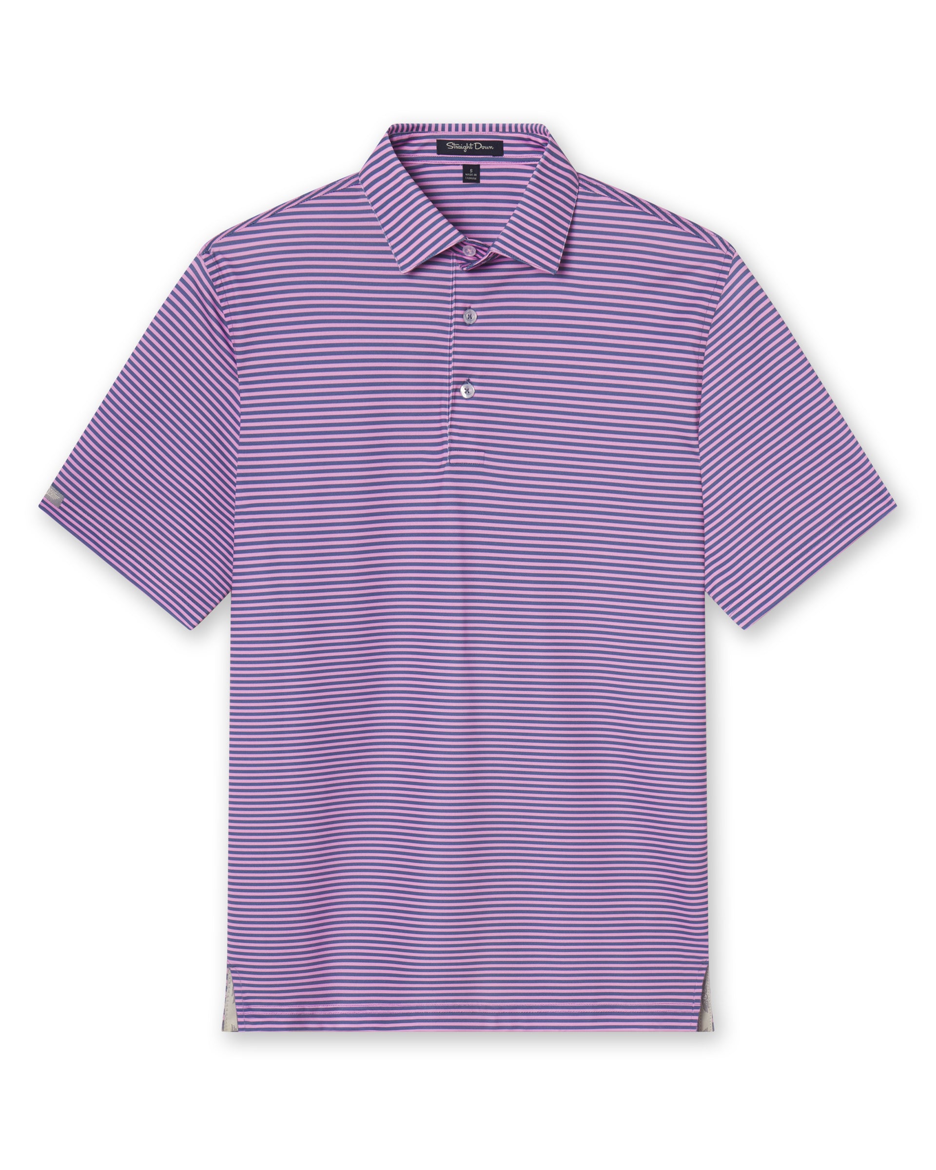 Del Mar Stripe Polo in Pink Floyd/Moonlight, front flat lay product view