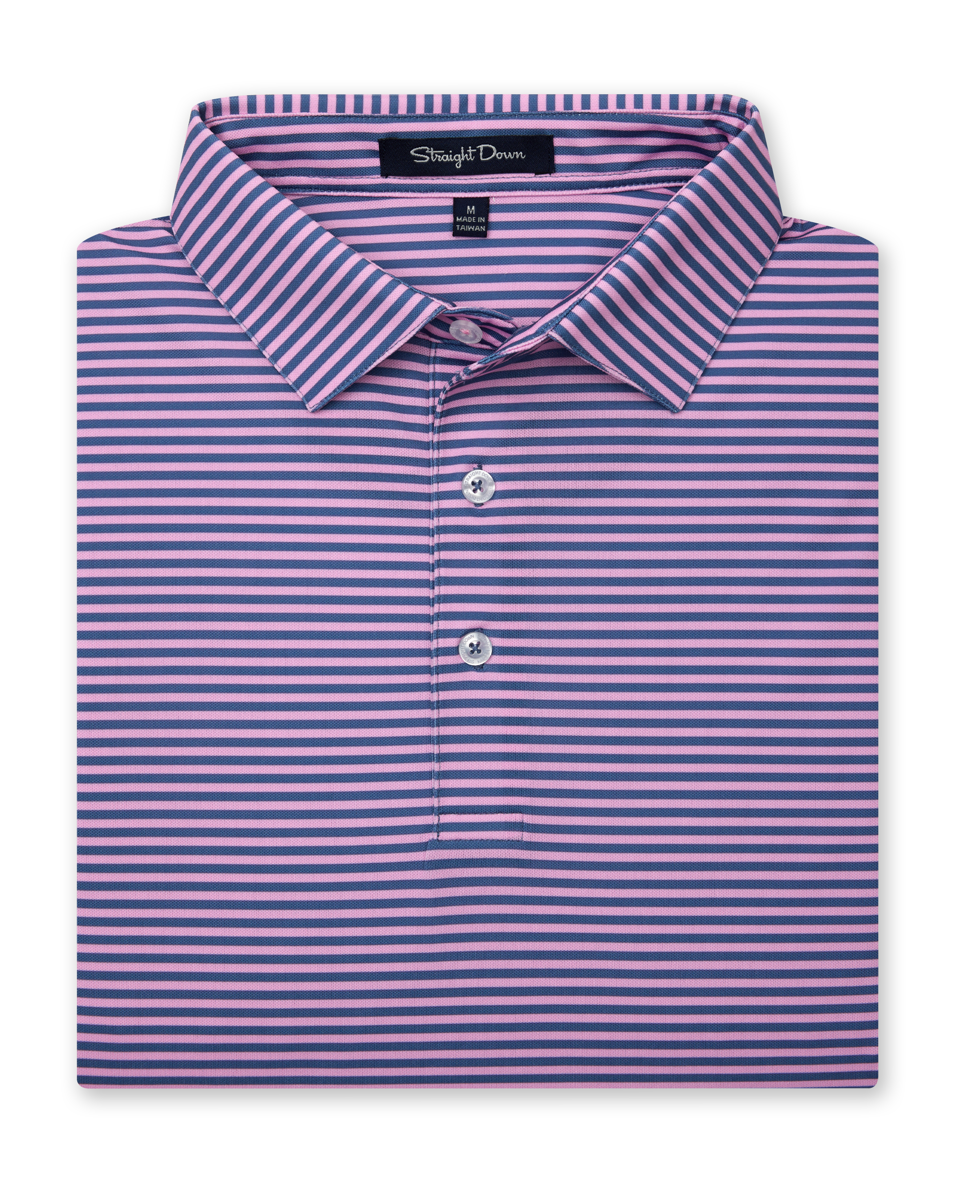 Del Mar Stripe Polo in Pink Floyd / Moonlight, folded front view