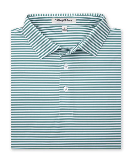 Del Mar Stripe Polo in sage green, folded front view