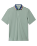 Chorro Polo in Herb with a three-button placket and blue, white, and orange striped contrast collar.