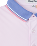 Close-up of the Chorro Polo in Lilac showcasing the contrast blue collar with pink and white tipping