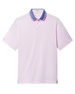 Chorro Polo in Lilac featuring a solid lilac performance fabric, contrast blue collar with pink and white tipping, and short sleeves