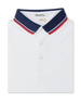 Chorro Polo in White with New Indigo collar and red trim, folded front product view
