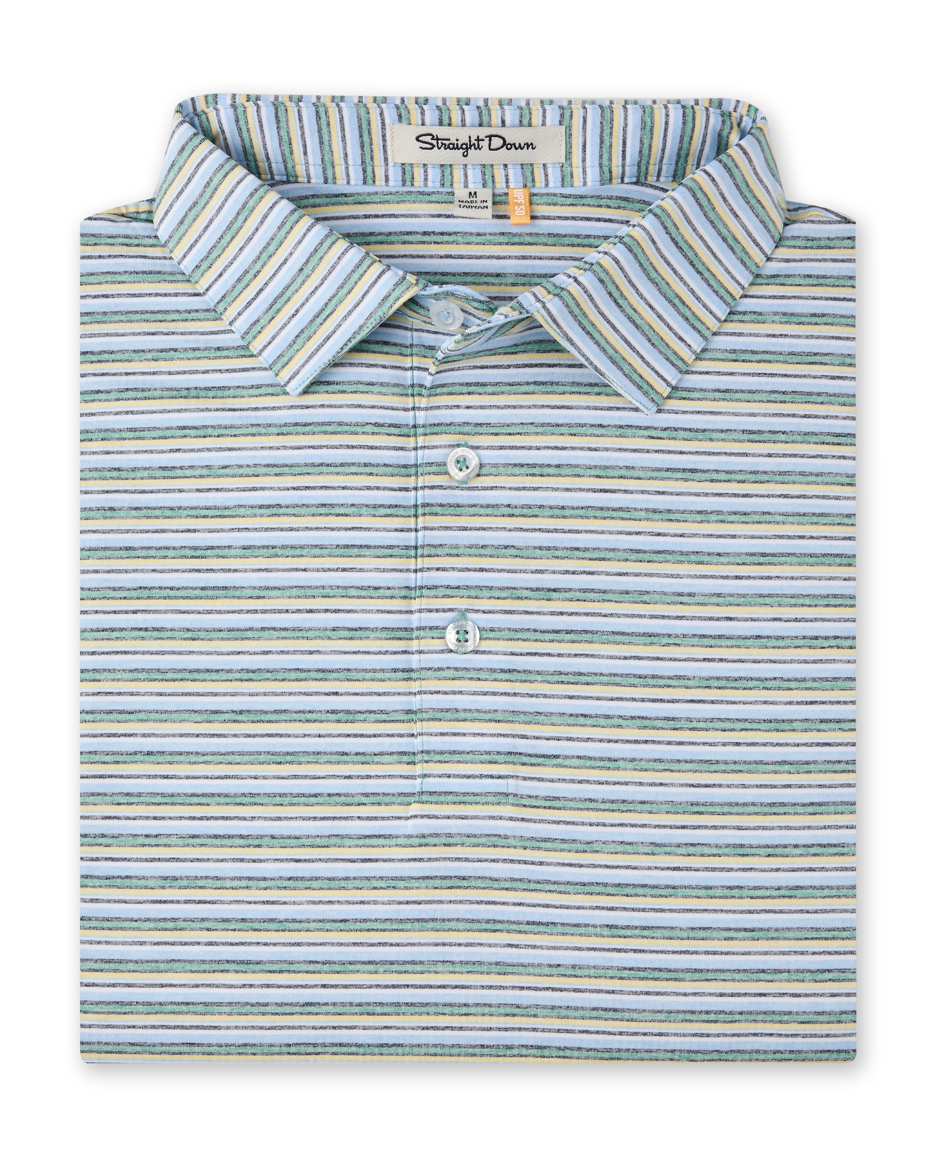 Oceano Stripe Polo in Sea Green, folded front product view