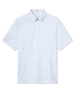 Men's American Muscle Polo in Moonlight, flat lay front view featuring a navy classic car sketch novelty print on a white ground with a spread collar and short sleeves