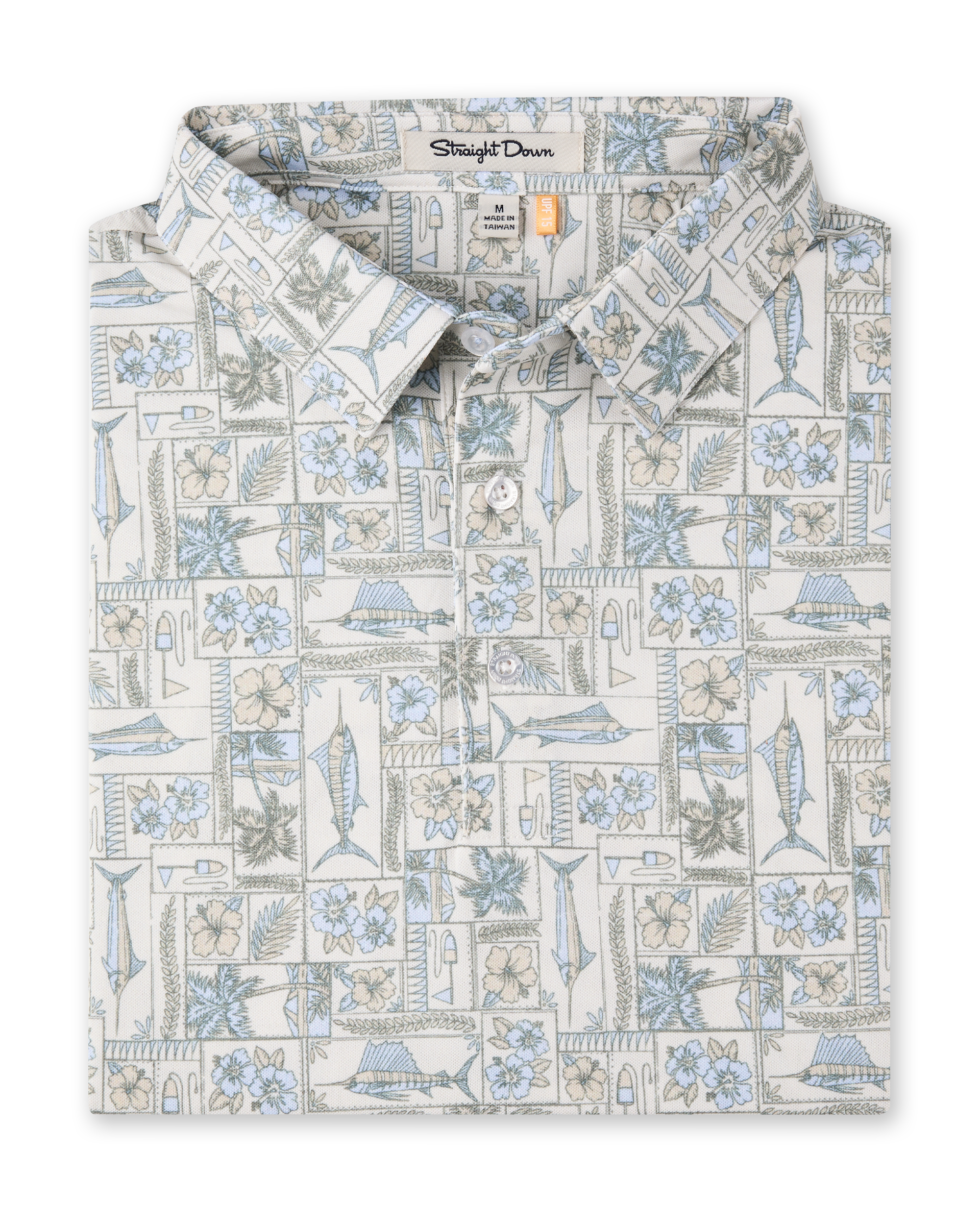 Sam's Seafood Polo in Cream, folded front product view