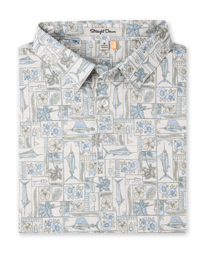 Sam's Seafood Polo in Cream, folded front product view