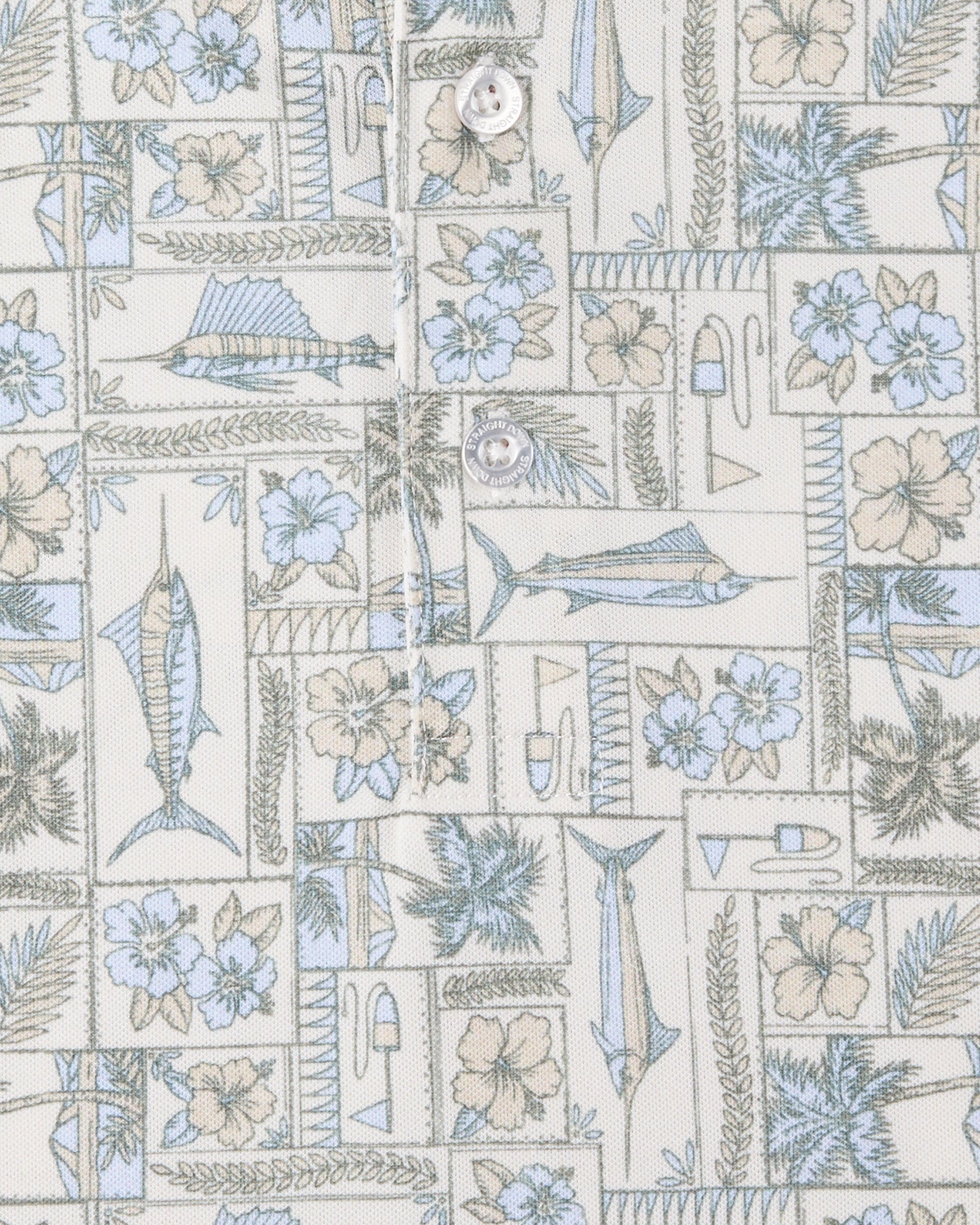 Sam's Seafood Polo in Cream, coastal print detail close-up view
