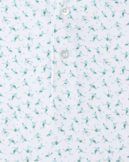 Cup Final Polo in Green Stone, soccer player print detail close-up view