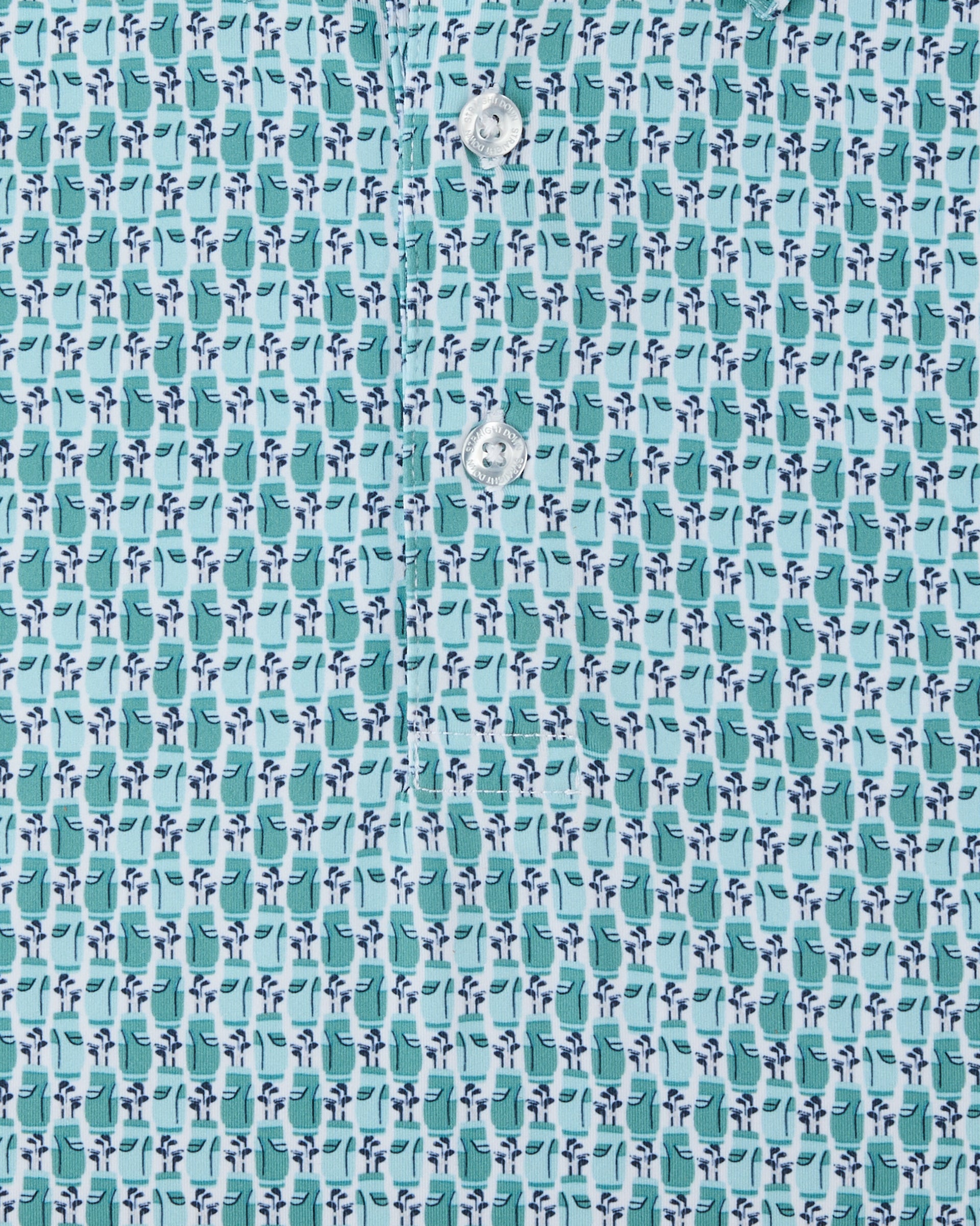 Bagman Polo in Green Stone, golf bag print detail close-up view