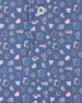 Men's Hold 'Em Polo in Moonlight, close-up fabric detail showing the allover casino print with playing cards, poker chips, dice