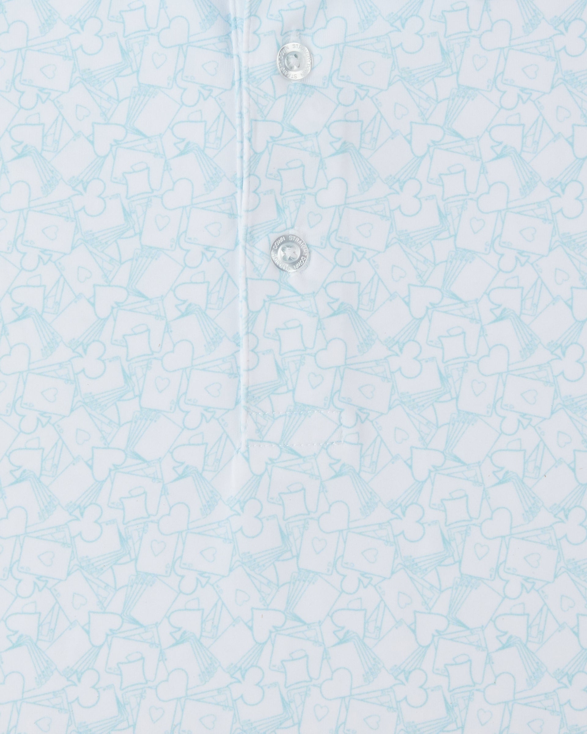 Gambler Polo in Green Stone, playing card print detail close-up view