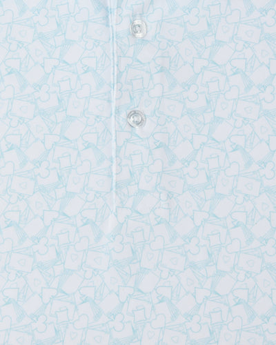 Gambler Polo in Green Stone, playing card print detail close-up view
