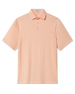 Peninsula Stripe Polo in Cantaloupe, flat lay front view featuring an orange and white fine horizontal stripe polo with a spread collar and Straight Down woven label at the sleeve hem