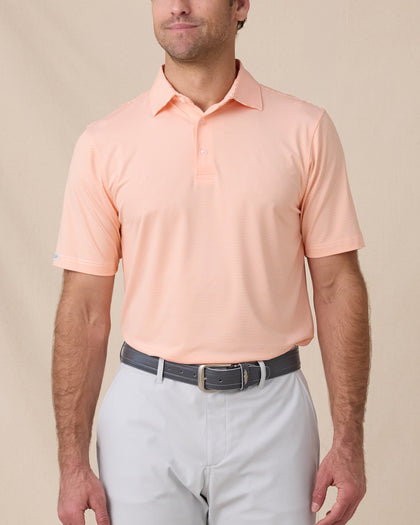 Peninsula Stripe Polo in Cantalope, front model view