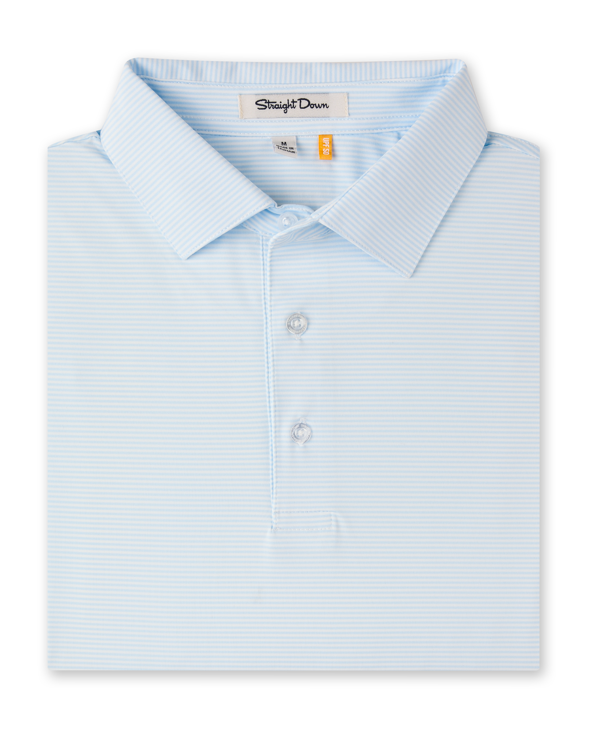 Peninsula Stripe Polo in Nantucket Blue, folded front product view