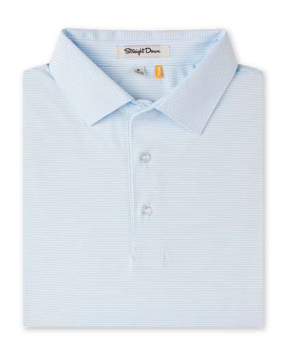 Peninsula Stripe Polo in Nantucket Blue, folded front product view
