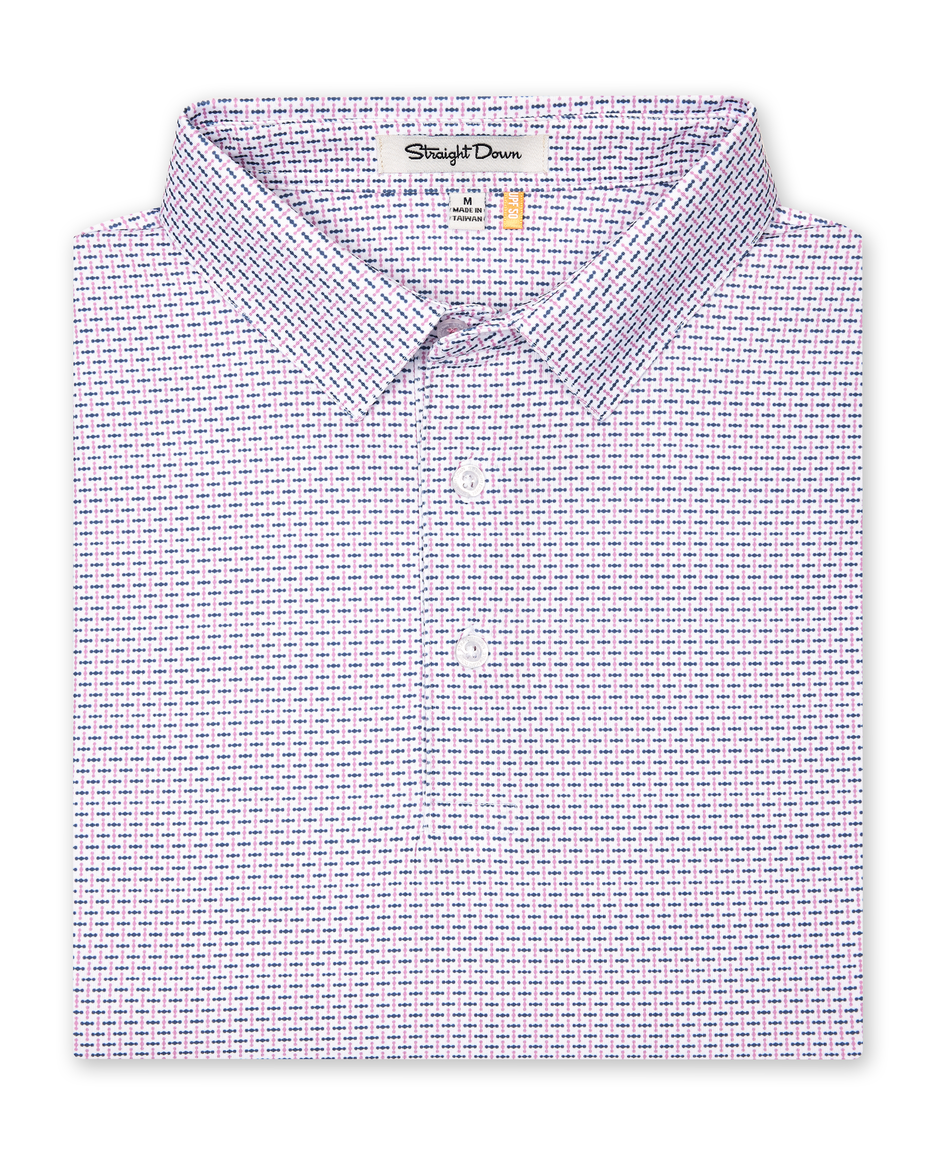 Wilshire Polo in haze, folded view highlighting collar, placket, and micro-print design