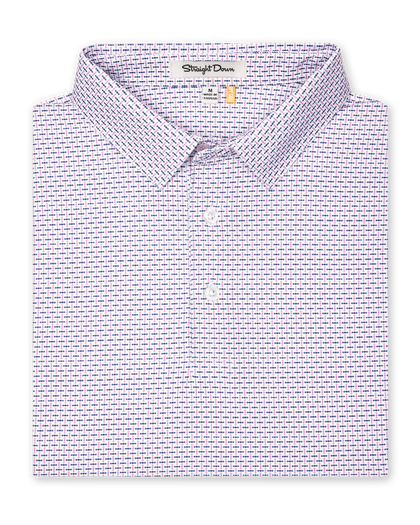 Wilshire Polo in haze, folded view highlighting collar, placket, and micro-print design