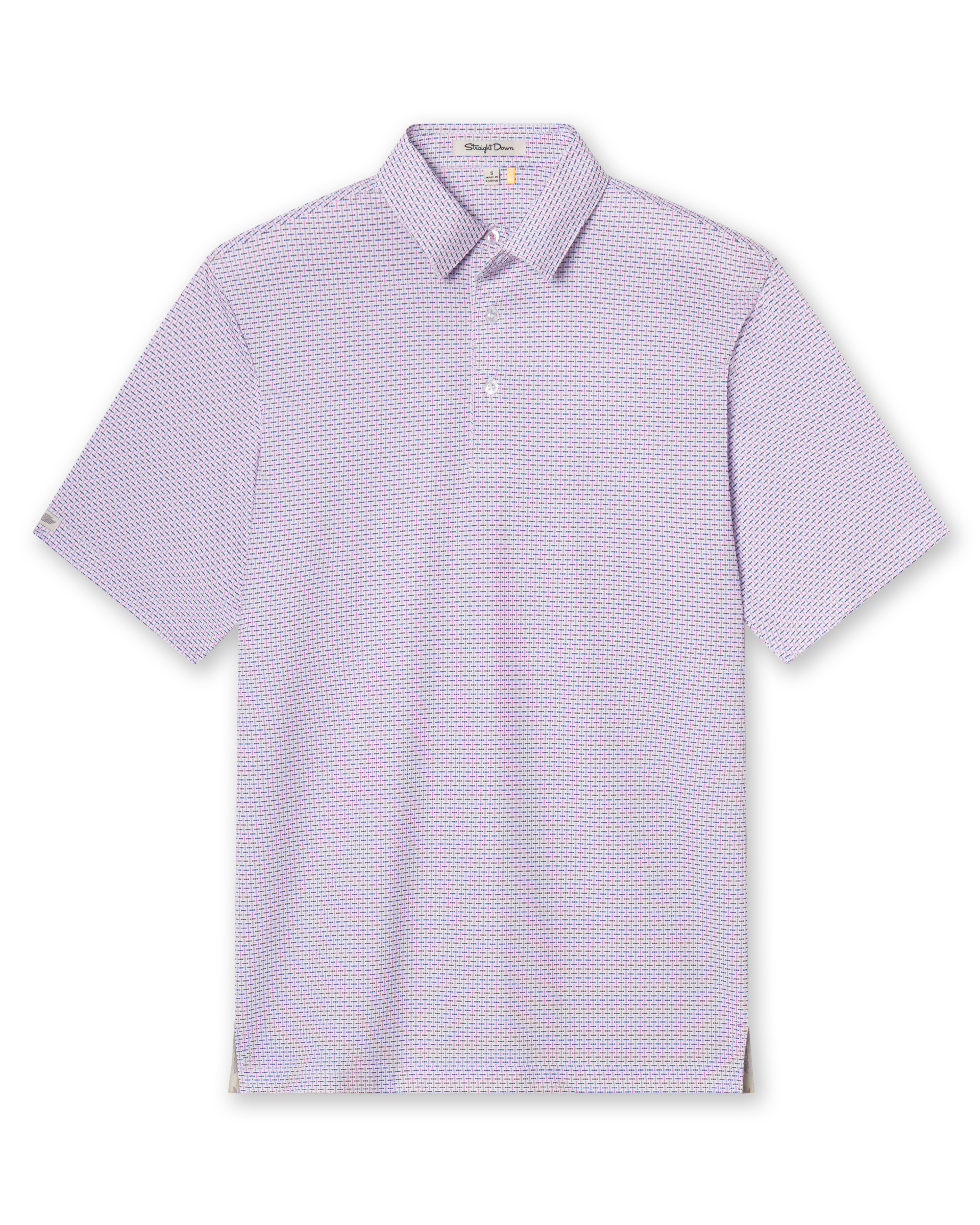 Wilshire Polo in haze, full front view showing allover print and classic polo silhouette