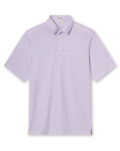 Wilshire Polo in haze, full front view showing allover print and classic polo silhouette