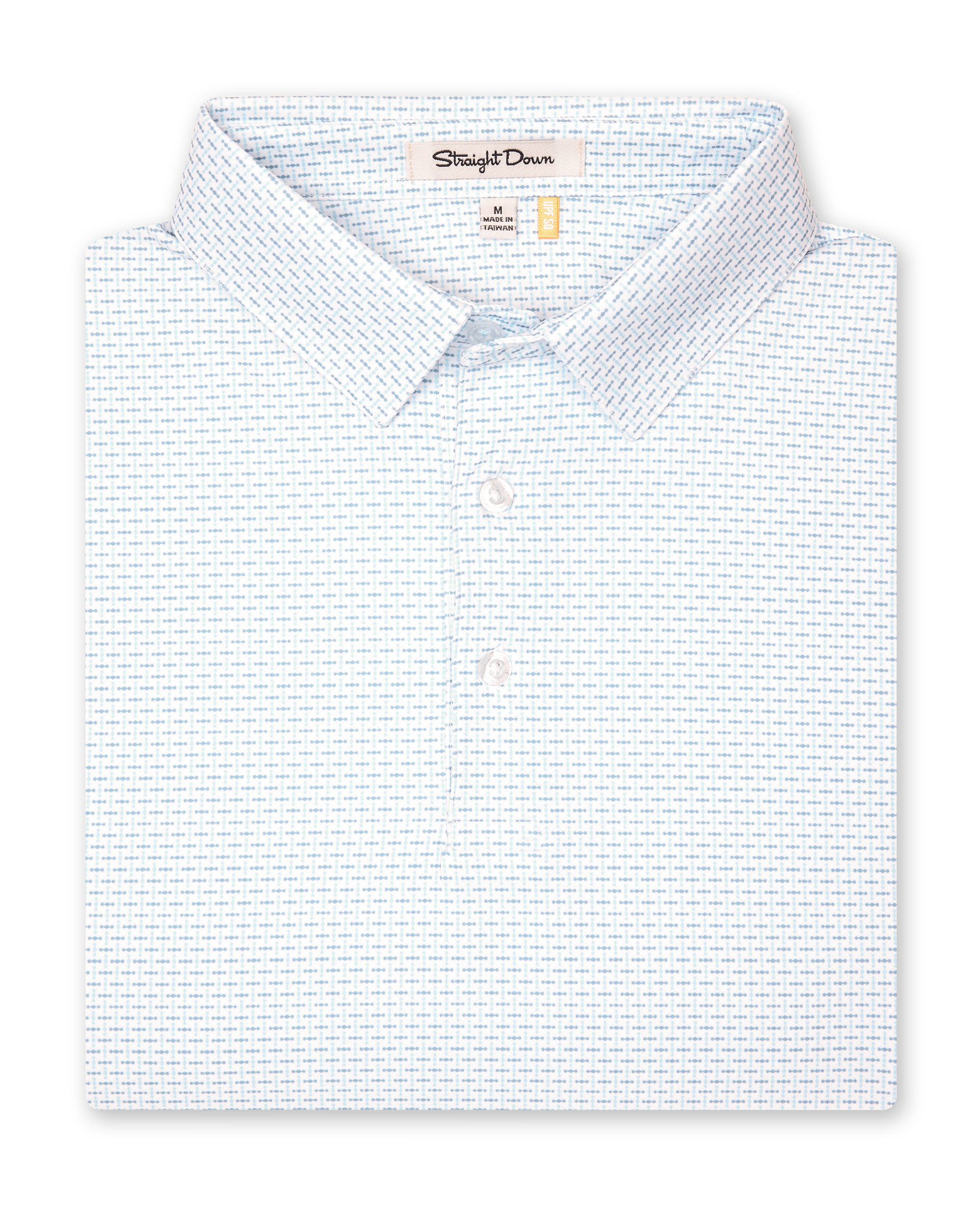 Wilshire Polo in gemstone, folded view highlighting collar, placket, and micro-print design
