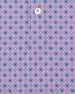 Close-up of pink golf polo with blue geometric print and button detail