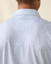 Men's Gin Therapy Polo in Pink Floyd, close-up back neck detail featuring the Straight Down logo embroidered at center back and an allover martini glass print in purple and light blue
