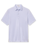 Men's Gin Therapy Polo in Pink Floyd, flat lay front view featuring an allover martini glass print in purple and light blue on a white background