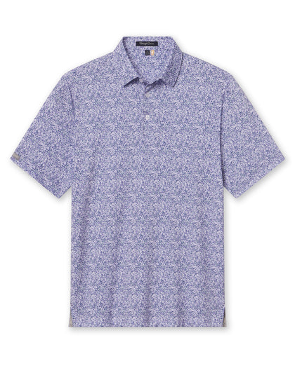 Front view of men’s light purple floral print polo shirt