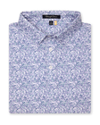 Folded men’s light purple micro floral print polo shirt