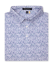 Folded men’s light purple micro floral print polo shirt