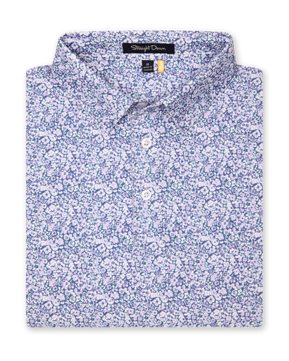 Folded men’s light purple micro floral print polo shirt
