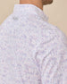 Close-up of the back neck on the Golden State Polo in Tidal featuring the embroidered Straight Down logo above the California-inspired print
