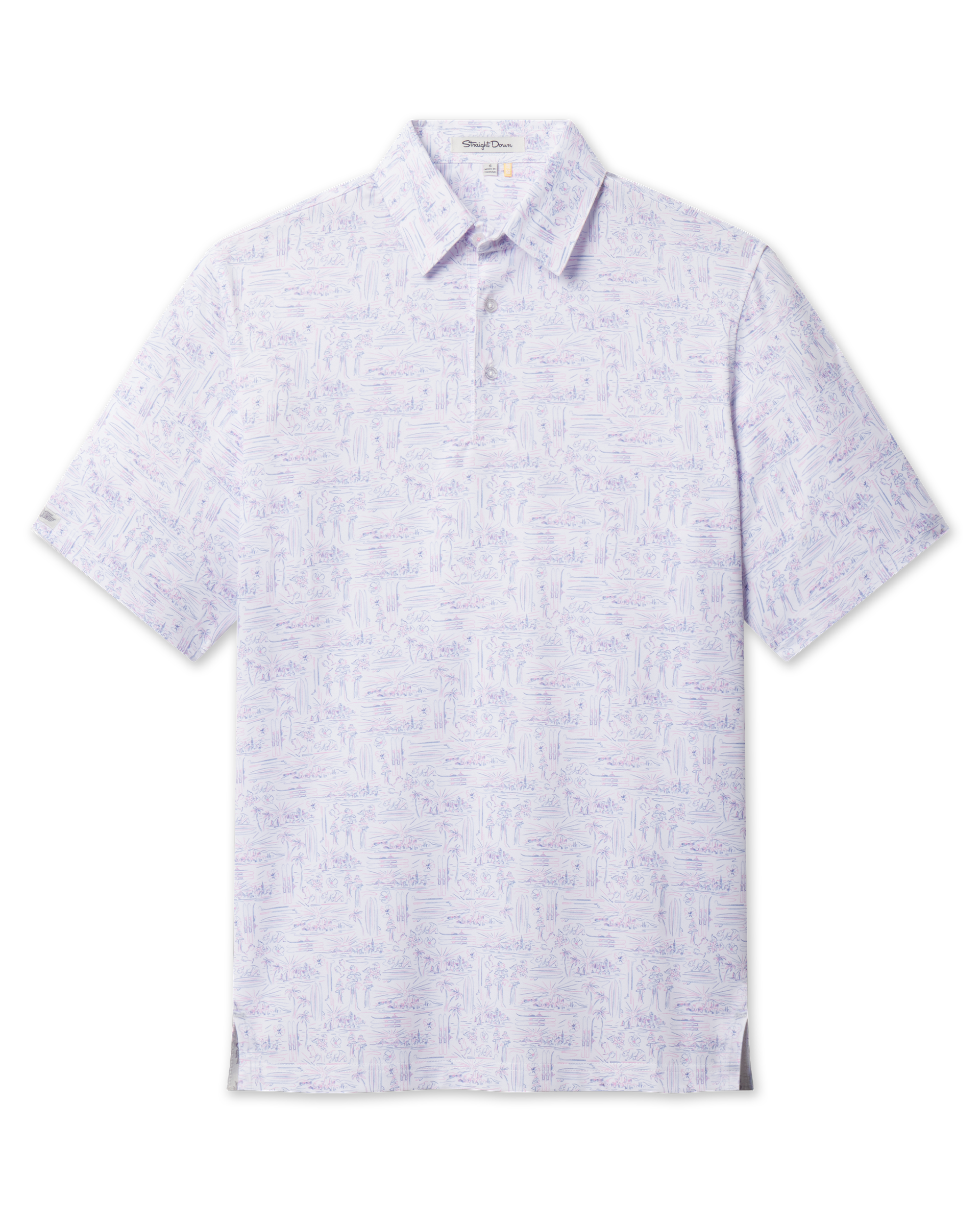Golden State Polo in Tidal featuring an allover California-inspired print, front flat lay view