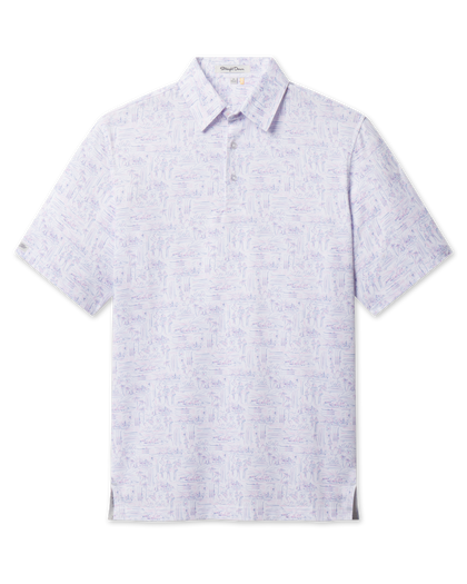 Golden State Polo in Tidal featuring an allover California-inspired print, front flat lay view