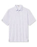 Men's Golden State Polo in Spritz, flat lay front view featuring a white base with an all-over blue and pink California landscape sketch print, with Straight Down logo patch visible on sleeve