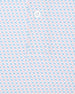 Men's Cocora Polo in Coastal, close-up flat lay fabric detail view highlighting the all-over blue and pink palm tree micro print on a white base