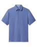 Front flat lay view of Tannins & Tees Polo in Tidal Blue featuring an allover print 