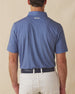 Back view of men’s blue Florian Polo with allover geometric floral print and relaxed fit