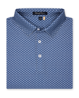 Folded blue Florian Polo showcasing geometric floral print and structured collar