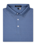Folded blue Florian Polo showcasing geometric floral print and structured collar