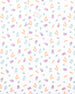 Men's Pimento Cheese Polo in White, close-up flat lay fabric detail view highlighting a scattered golf, sandwich, and drink print in purple, teal, and orange on a white base