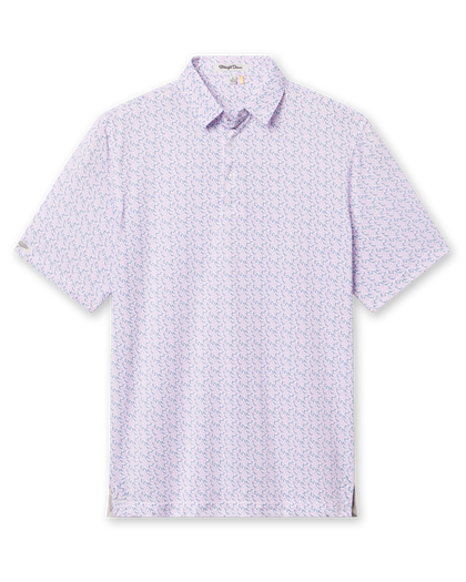 Hot Shot Polo with chili pepper print, short sleeves, lightweight performance golf shirt