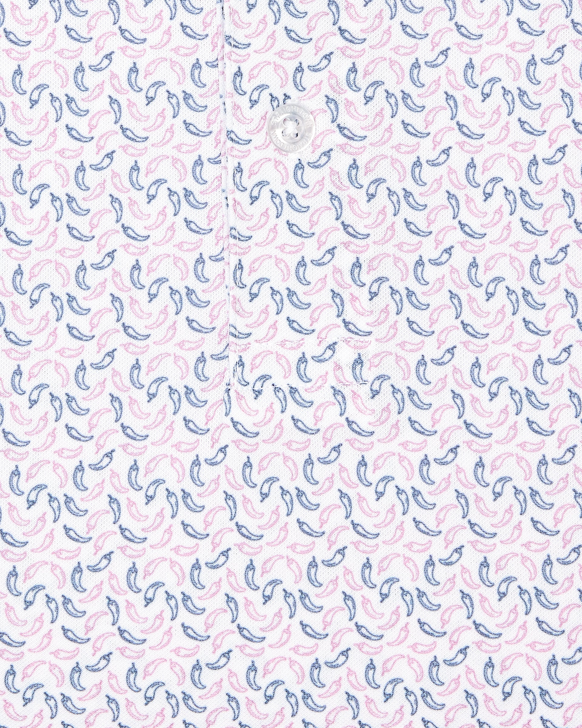 Close-up of chili pepper print on breathable air mesh performance fabric