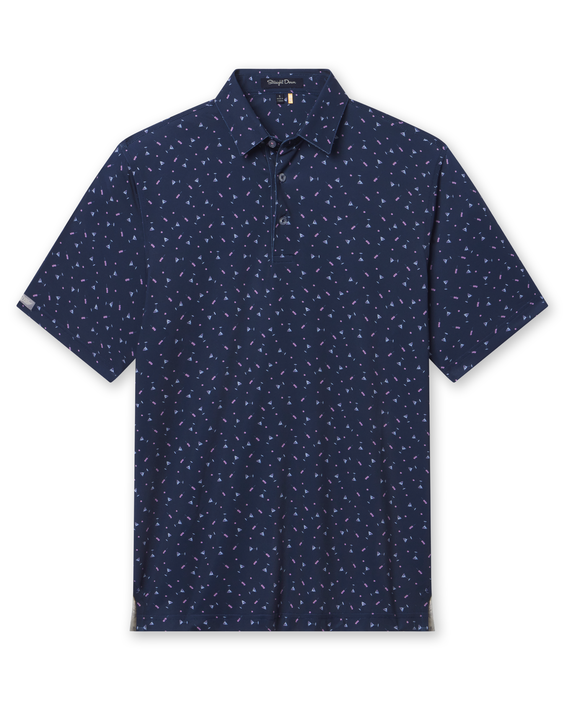 Men’s navy martini print short sleeve polo shirt with classic collar