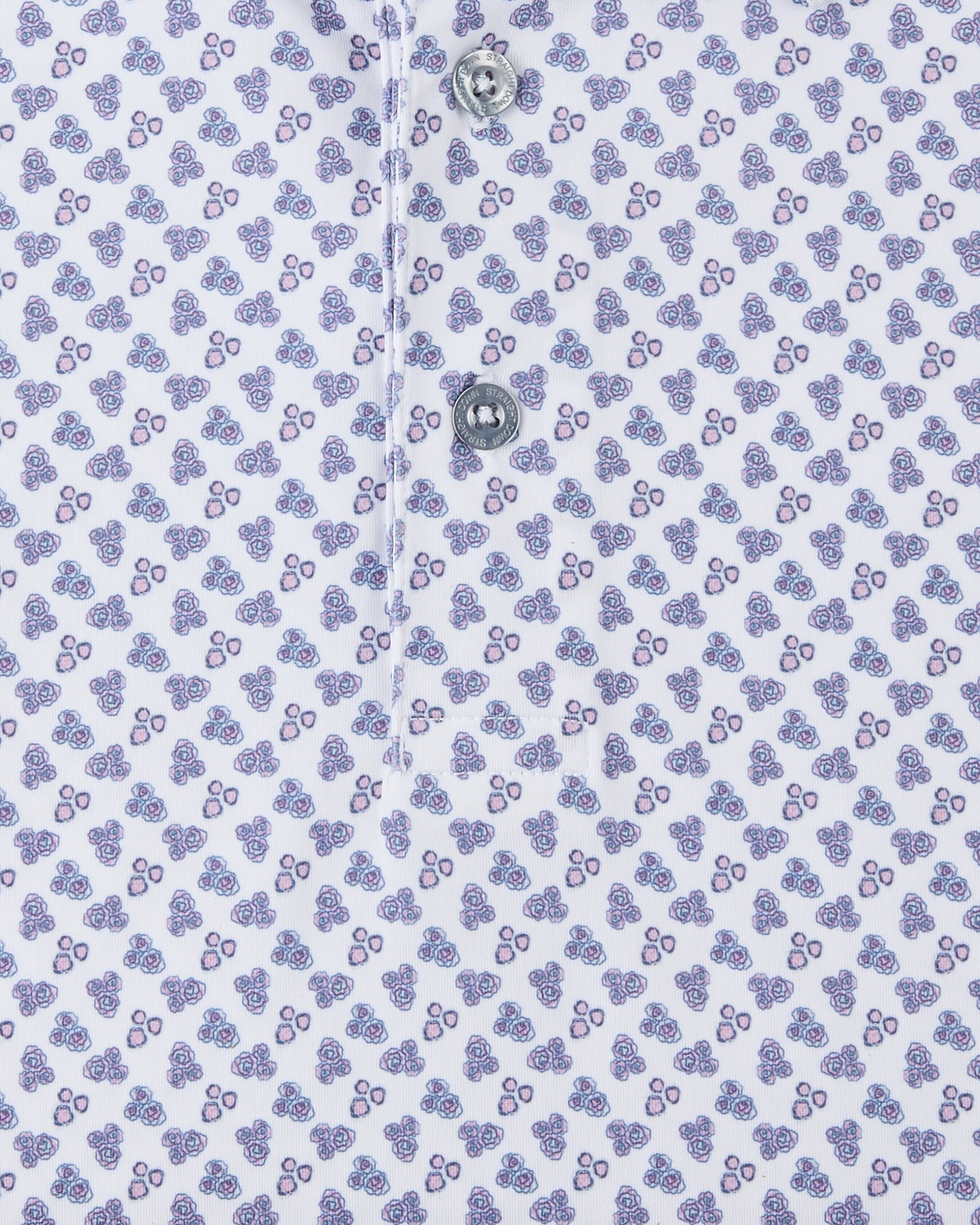 Petal to the Metal Polo in Pink Floyd, floral print fabric detail close-up view