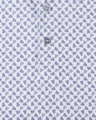 Petal to the Metal Polo in Pink Floyd, floral print fabric detail close-up view