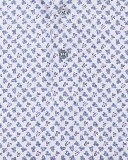 Petal to the Metal Polo in Pink Floyd, floral print fabric detail close-up view